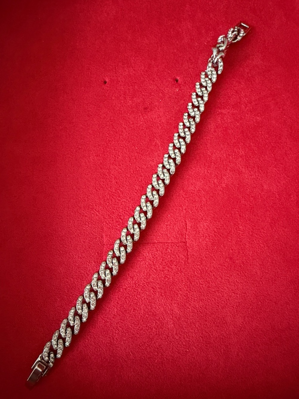 Rhinestone Cuban Link Bracelet in Silver